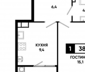 1-комн, 38 кв м, этаж 11/19 Российский пр-кт, 16