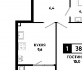 1-комн, 39 кв м, этаж 2/19 Российский пр-кт, 16