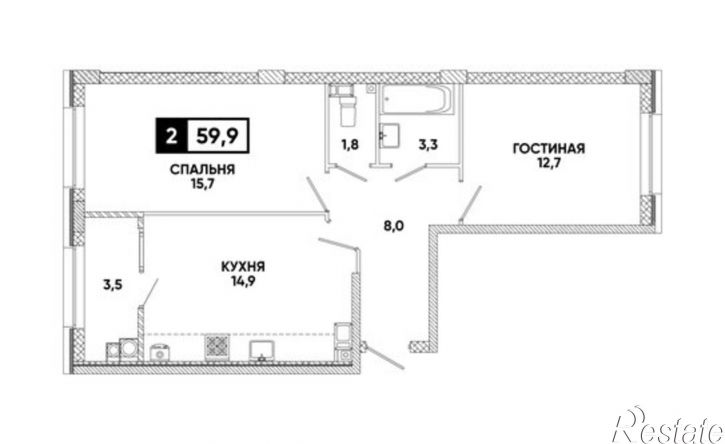 2-комн квартира в новом доме улица Андрея Голуба, 12,  д. 12