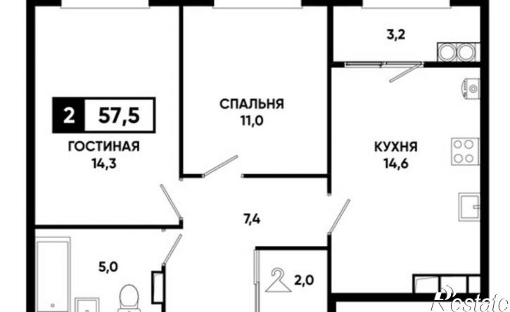 2-комн квартира в новом доме Российский пр-кт, 16,  д. 16