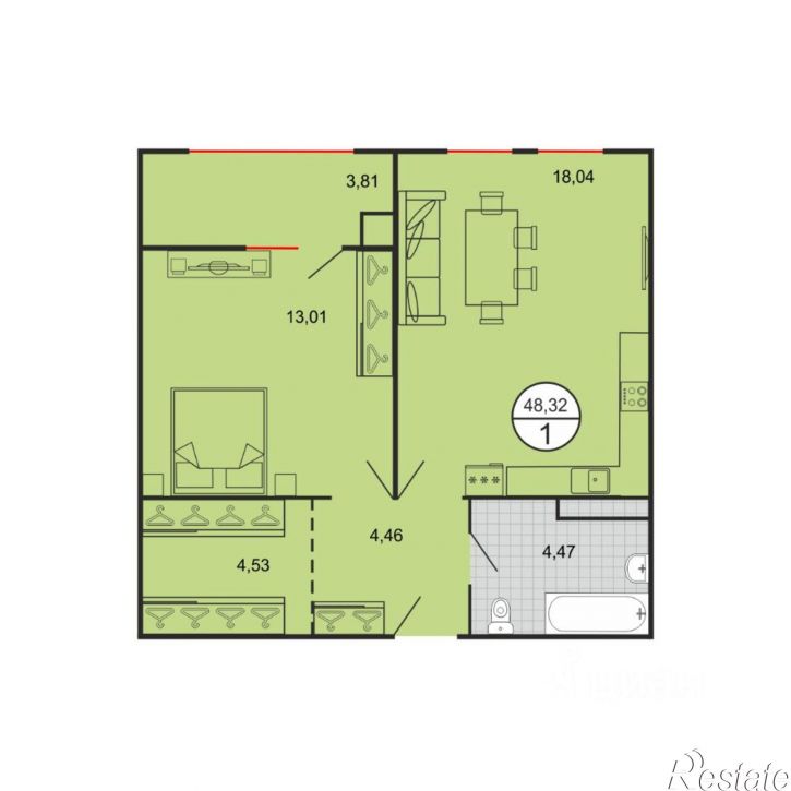 1-комн квартира в новом доме Бакинская улица, 39Г,  д. 39Г
