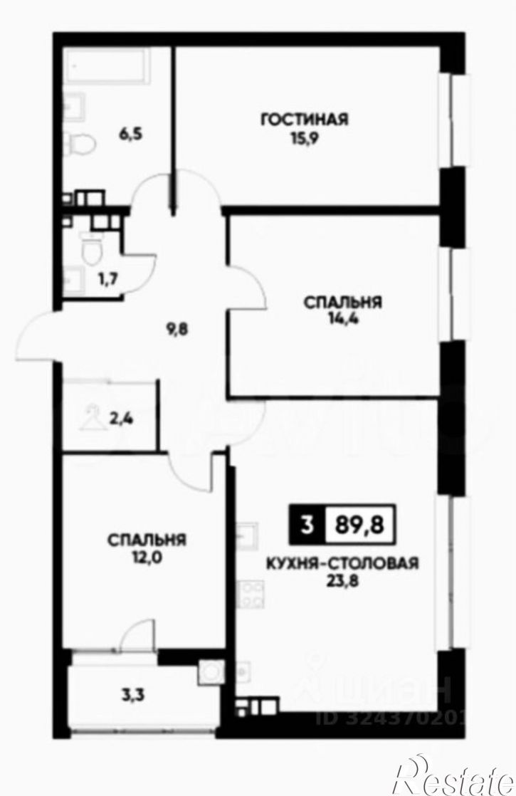 3-комн квартира Российский пр-кт, 15 2,  д. 15 2,  к. 2