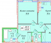 2-комн, 50 кв м, этаж 11/21 улица Матрены Наздрачевой, 3