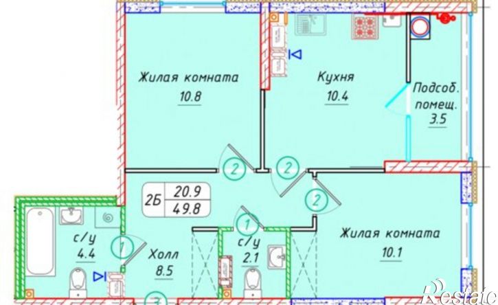2-комн квартира в новом доме улица Западный Обход, 50А