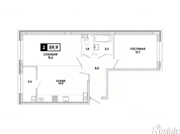 2-комн квартира в новом доме улица Андрея Голуба, 12 к4,  д. 12 к4