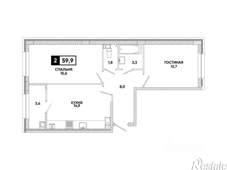2-комн квартира в новом доме улица Андрея Голуба, 12 к4,  д. 12 к4