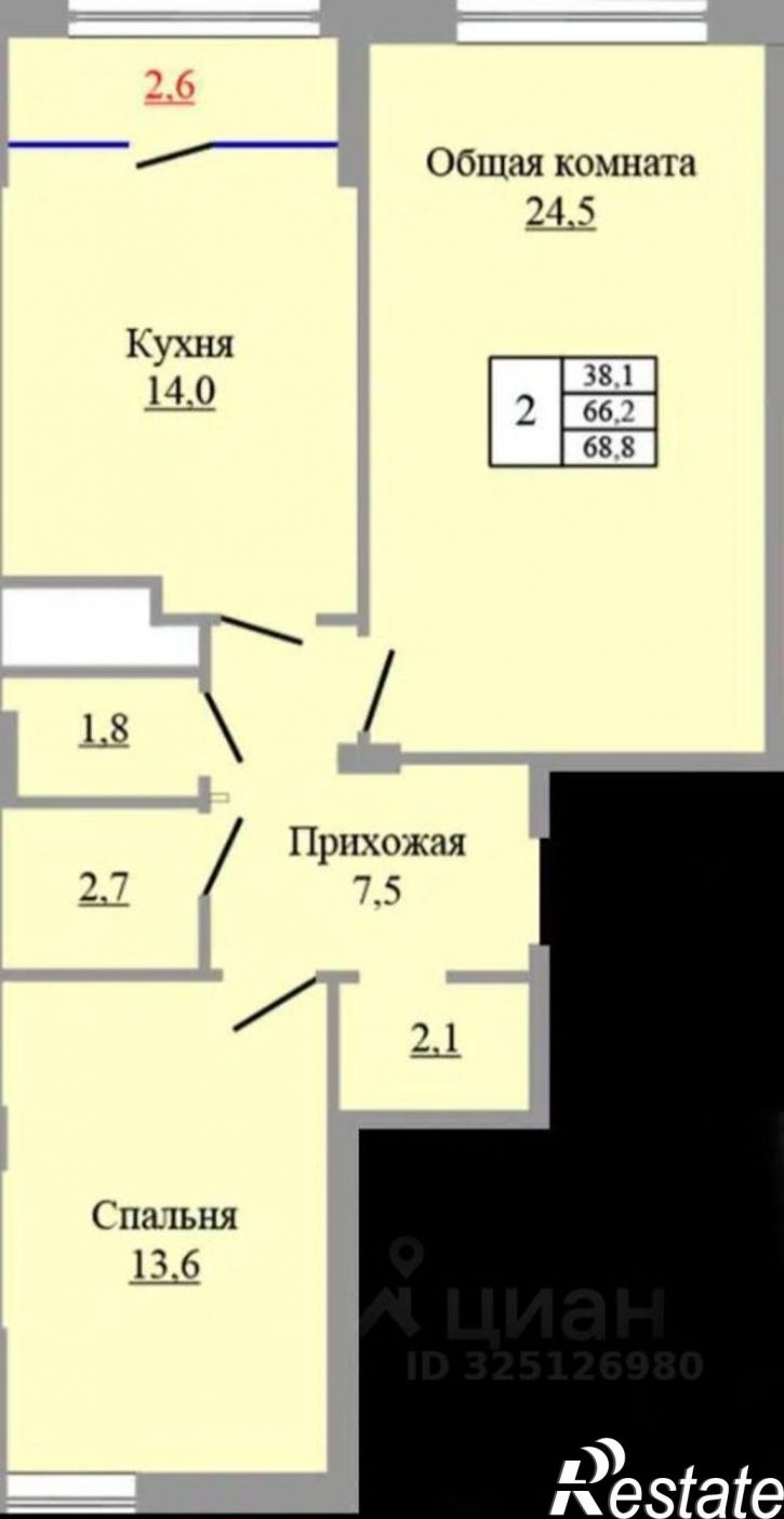2-комн квартира в новом доме улица Мимоз, 26 с1,  д. 26 с1