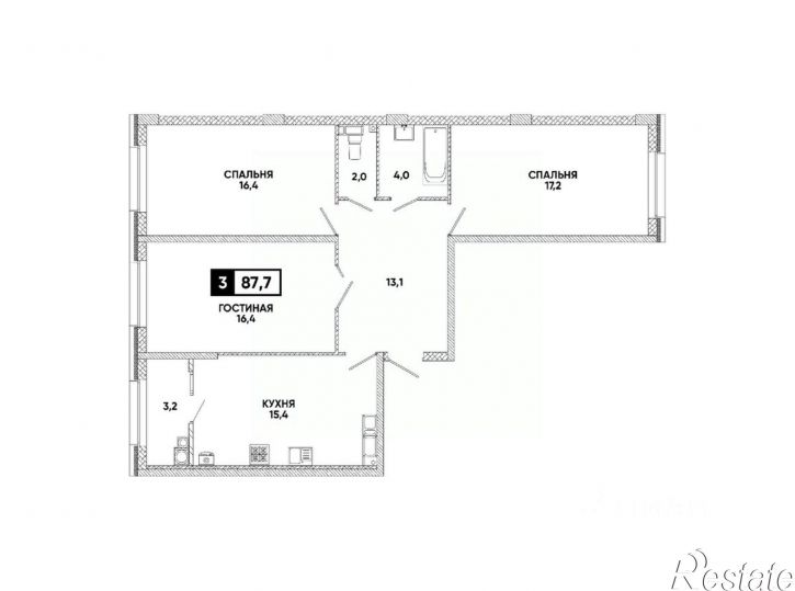 3-комн квартира в новом доме улица Андрея Голуба, 12 к4,  д. 12 к4