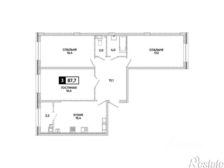 3-комн квартира в новом доме улица Андрея Голуба, 12 к4,  д. 12 к4