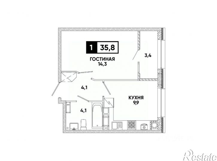 1-комн квартира в новом доме улица Андрея Голуба, 12 к4,  д. 12 к4