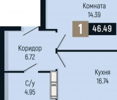 1-комн, 46 кв м, этаж 19/25 улица Мира, 429