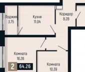2-комн, 64 кв м, этаж 5/25 улица Мира, 429
