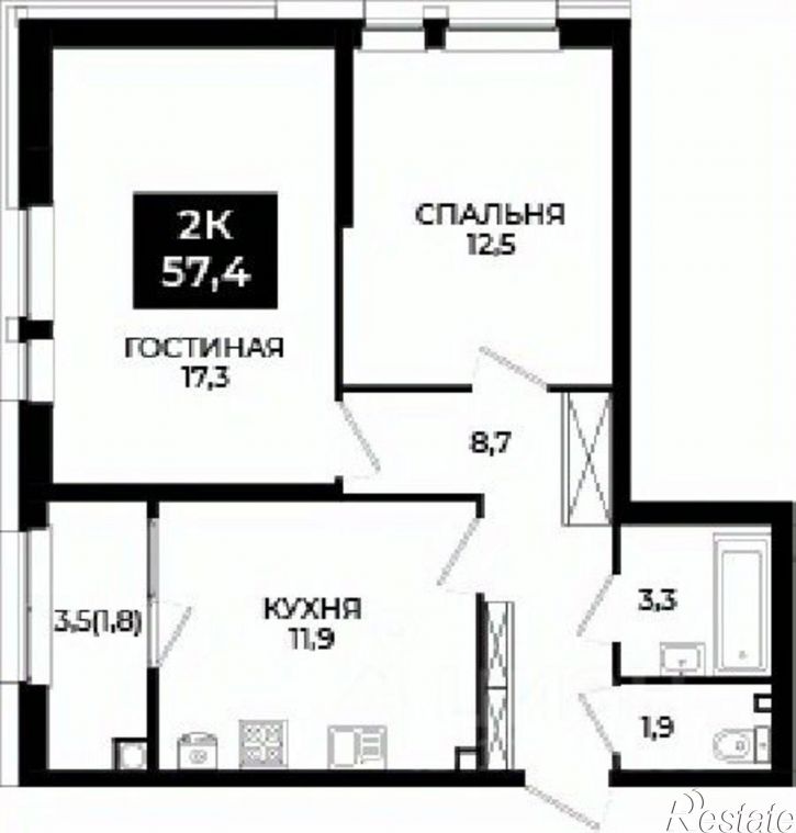 2-комн квартира в новом доме улица Южный Обход, 65,  д. 65