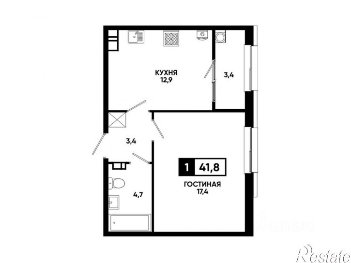 1-комн квартира в новом доме улица Андрея Голуба, 12 к4,  д. 12 к4