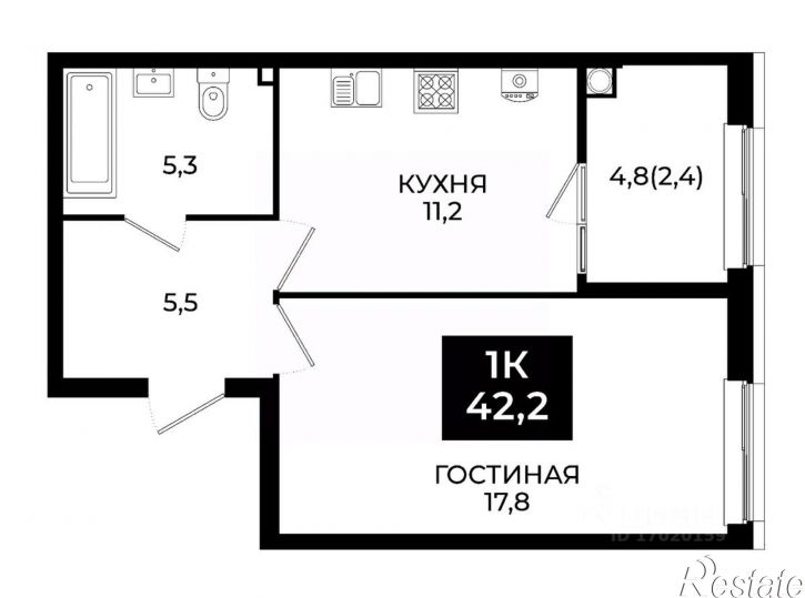 1-комн квартира в новом доме ул Южный обход, 65 1,  д. 65 1,  к. 1
