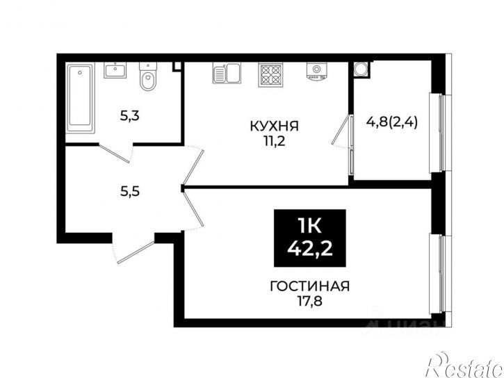 1-комн квартира в новом доме ул Южный обход, 65 1,  д. 65 1,  к. 1