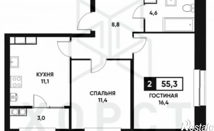 2-комн квартира в новом доме Российский проспект, 18,  д. 18