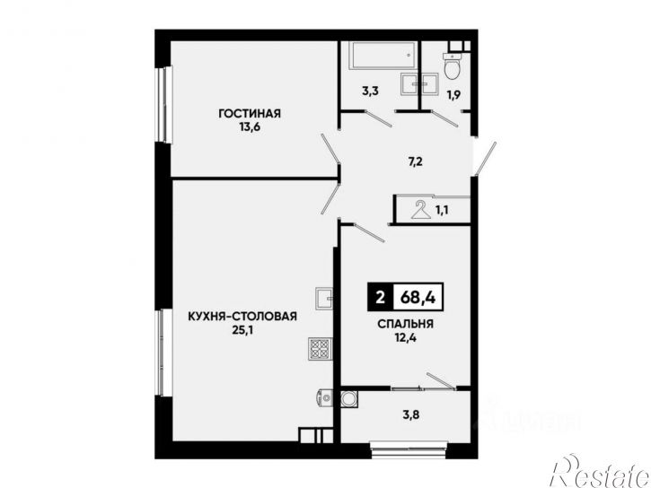 1-комн квартира в новом доме улица Андрея Голуба, 14,  д. 14
