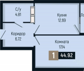 1-комн, 44 кв м, этаж 6/25 ул Краснофлотская, 101