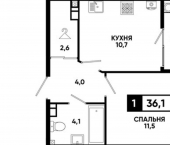 1-комн, 36 кв м, этаж 7/16 улица Андрея Голуба, 12к11