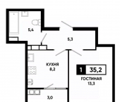 1-комн, 35 кв м, этаж 13/19 Российский пр-кт, 16