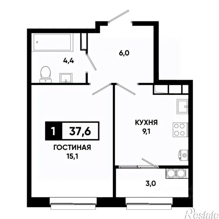 1-комн квартира в новом доме Российский пр-кт, 16,  д. 16