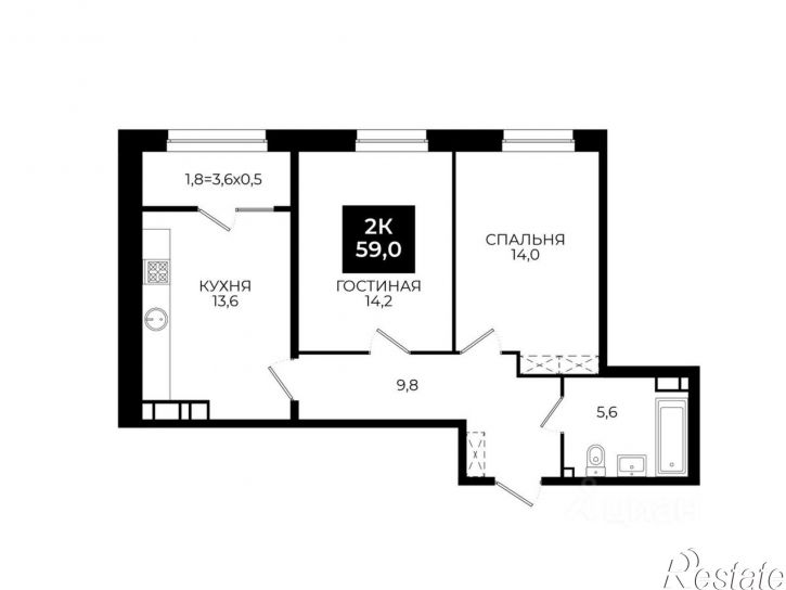 2-комн квартира в новом доме улица Южный Обход, 65к1