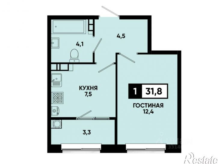 1-комн квартира в новом доме ул Андрея Голуба, 14 4,  д. 14 4,  к. 4
