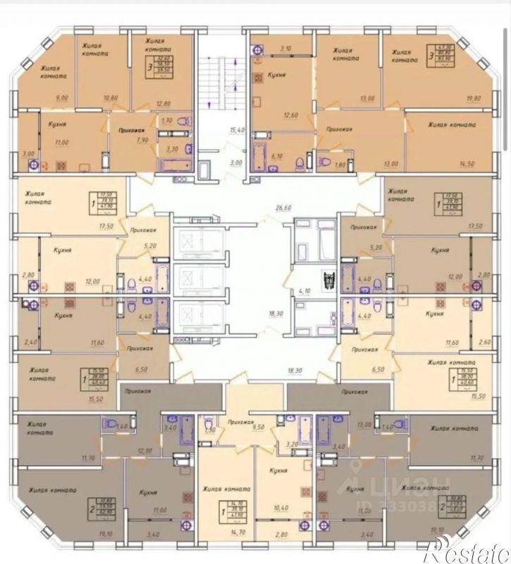 3-комн квартира в новом доме Ленинский район, микрорайон № 9