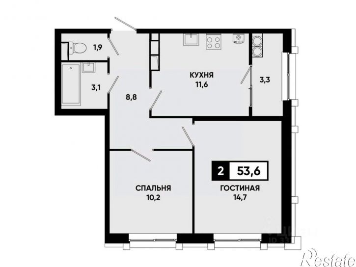 2-комн квартира в новом доме Российский пр-кт, 18 2,  д. 18 2,  к. 2