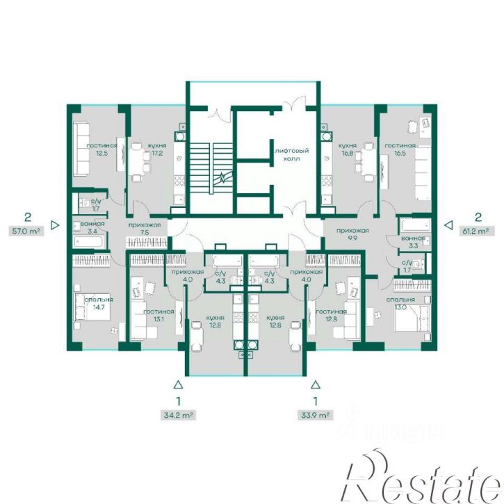 2-комн квартира в новом доме Индустриальная улица, 50 к1,  д. 50 к1