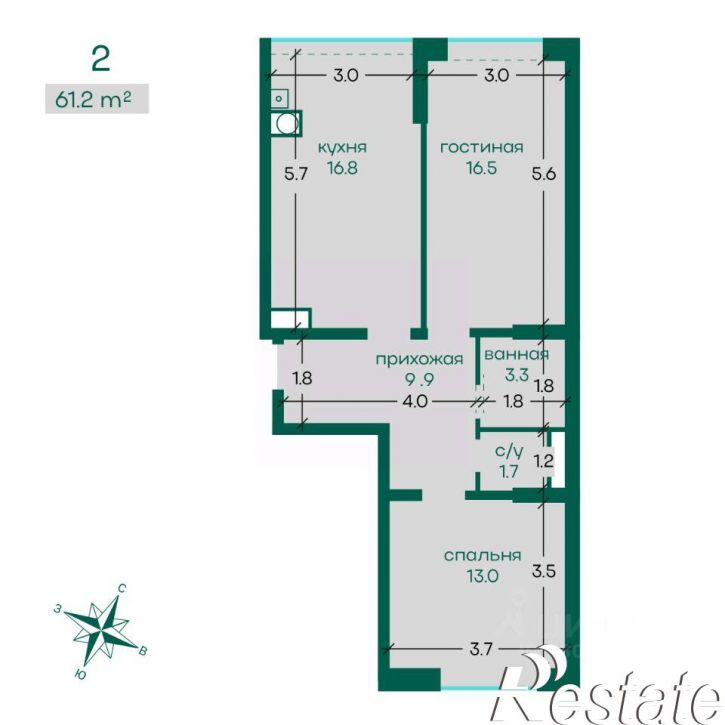 2-комн квартира в новом доме Индустриальная улица, 50 к1,  д. 50 к1