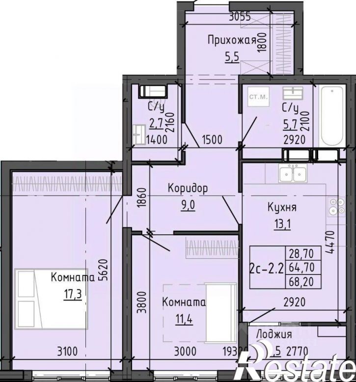 2-комн квартира в новом доме улица Ленина, 384,  д. 384