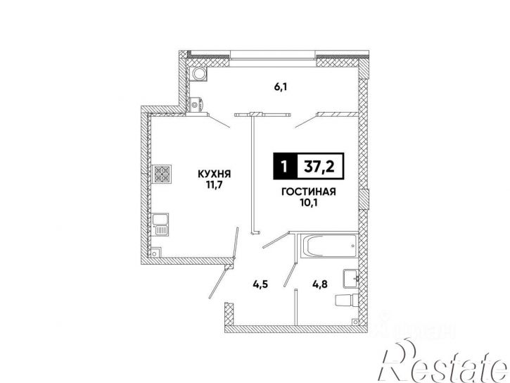 1-комн квартира в новом доме улица Андрея Голуба, 12 к4,  д. 12 к4