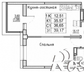 1-комн, 39 кв м, этаж 4/21 улица Матрены Наздрачевой, 3