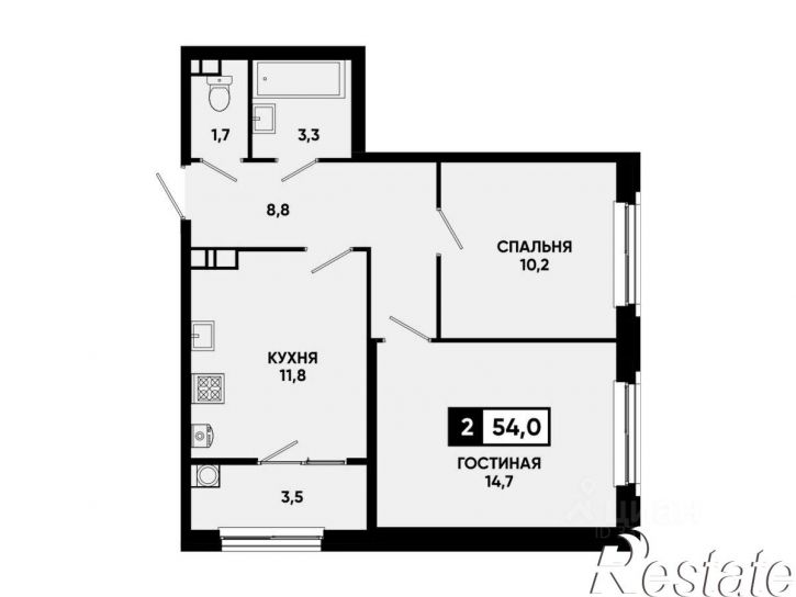 2-комн квартира в новом доме улица Андрея Голуба, 14 к2,  д. 14 к2